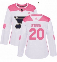 Womens Adidas St Louis Blues 20 Alexander Steen Authentic WhitePink Fashion NHL Jersey 