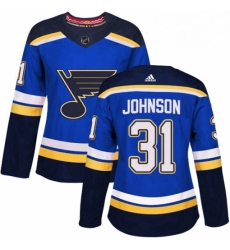 Womens Adidas St Louis Blues 31 Chad Johnson Authentic Royal Blue Home NHL Jersey 