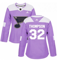 Womens Adidas St Louis Blues 32 Tage Thompson Authentic Purple Fights Cancer Practice NHL Jersey 