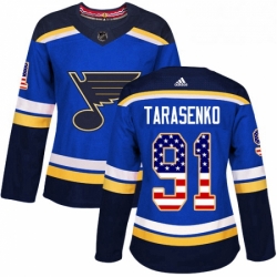 Womens Adidas St Louis Blues 91 Vladimir Tarasenko Authentic Blue USA Flag Fashion NHL Jersey 