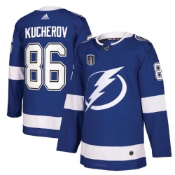 Men Tampa Bay Lightning 86 Nikita Kucherov 2022 Blue Stanley Cup Final Patch Stitched Jersey