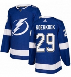 Mens Adidas Tampa Bay Lightning 29 Slater Koekkoek Authentic Royal Blue Home NHL Jersey 