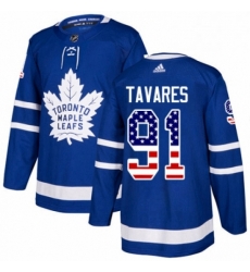 Mens Adidas Toronto Maple Leafs 91 John Tavares Authentic Royal Blue USA Flag Fashion NHL Jersey 