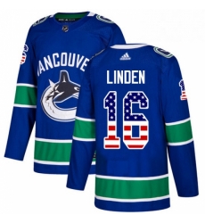 Mens Adidas Vancouver Canucks 16 Trevor Linden Authentic Blue USA Flag Fashion NHL Jersey 