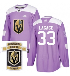 Adidas Golden Knights #33 Maxime Lagace Purple Authentic Fights Cancer Stitched NHL Inaugural Season Patch Jersey