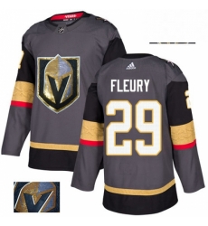 Mens Adidas Vegas Golden Knights 29 Marc Andre Fleury Authentic Gray Fashion Gold NHL Jersey 