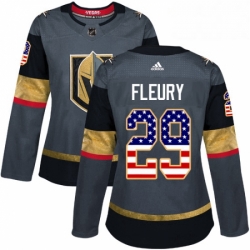 Womens Adidas Vegas Golden Knights 29 Marc Andre Fleury Authentic Gray USA Flag Fashion NHL Jersey 