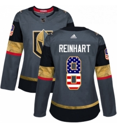 Womens Adidas Vegas Golden Knights 8 Griffin Reinhart Authentic Gray USA Flag Fashion NHL Jersey 