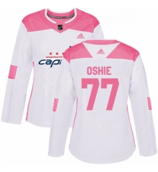 Womens Adidas Washington Capitals 77 TJ Oshie Authentic WhitePink Fashion NHL Jersey 