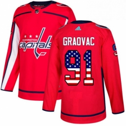 Youth Adidas Washington Capitals 91 Tyler Graovac Authentic Red USA Flag Fashion NHL Jersey 