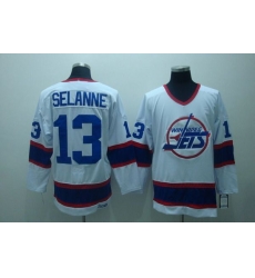 Jets #13 Teemu Selanne Stitched White CCM Throwback NHL Jersey