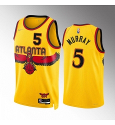 Men Atlanta Hawks 5 Dejounte Murray Yellow City Edition Stitched Jersey