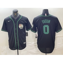 Men Boston Celtics 0 Jayson Tatum Black With Patch Cool Base Stitched Baseball Jersey