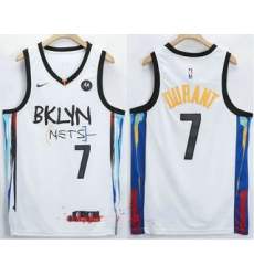 Men Brooklyn Nets 7 Kevin Durant NEW White 2021 City Edition Swingman Stitched NBA Jersey With The NEW Sponsor Logo