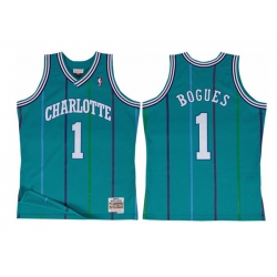 Men Charlotte Hornets 1 Muggsy Bogues Aqua Throwback Stitched Jerse