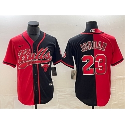 Men Chicago Bulls 23 Michael Jordan Red Black Split Cool Base Stitched Baseball Jersey