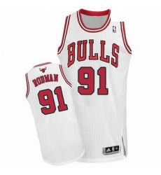 Mens Adidas Chicago Bulls 91 Dennis Rodman Authentic White Home NBA Jersey