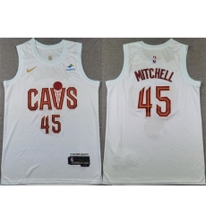 Men Cleveland Cavaliers 45 Donovan Mitchell White Association Edition Stitched Jersey