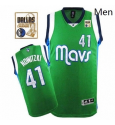 Mens Adidas Dallas Mavericks 41 Dirk Nowitzki Authentic Green Champions Patch NBA Jersey