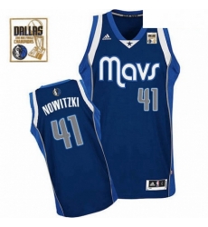 Mens Adidas Dallas Mavericks 41 Dirk Nowitzki Swingman Navy Blue Alternate Champions Patch NBA Jersey