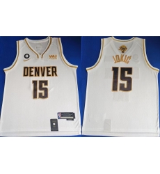 Men Denver Nuggets 15 Nikola Jokic White With NO 6 Patch Stitched Jersey