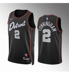 Men Detroit Pistons 2 Cade Cunningham Black 2023 24 City Edition Stitched Basketball Jersey