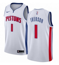 Mens Nike Detroit Pistons 1 Allen Iverson Authentic White Home NBA Jersey Association Edition