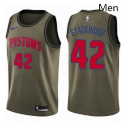 Mens Nike Detroit Pistons 42 Jerry Stackhouse Swingman Green Salute to Service NBA Jersey