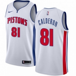 Mens Nike Detroit Pistons 81 Jose Calderon Swingman White NBA Jersey Association Edition 