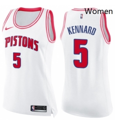 Womens Nike Detroit Pistons 5 Luke Kennard Swingman WhitePink Fashion NBA Jersey 