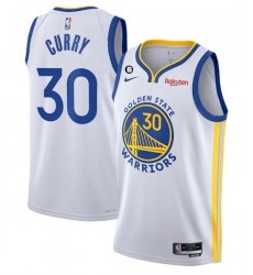 Men Golden State Warriors 30 Stephen Curry White With No 6 Patch Stitched Jersey