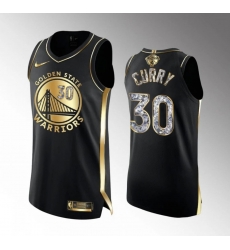 Men's Golden State Warriors #30 Stephen Curry Black Gold Diamond Jersey