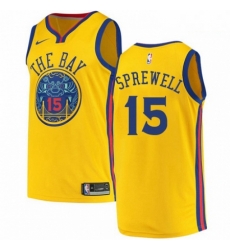 Mens Nike Golden State Warriors 15 Latrell Sprewell Swingman Gold NBA Jersey City Edition