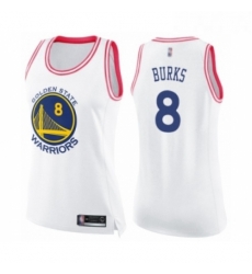 Womens Golden State Warriors 8 Alec Burks Swingman White Pink Fashion Basketball Jersey 