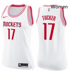 Womens Nike Houston Rockets 17 PJ Tucker White Pink NBA Swingman Fashion Jersey 