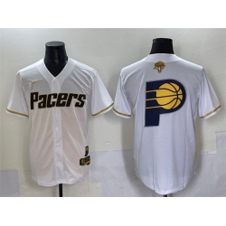 Men Indiana Pacers Team Big Logo White Gold 2025 Finals Vapor Stitched Baseball Jersey
