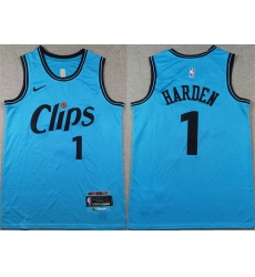 Men Los Angeles Clippers 1 James Harden Light Blue 2024 City Edition Stitched Jersey