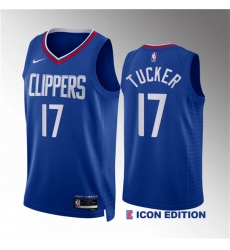 Men Los Angeles Clippers 17 P J  Tucker Blue Icon Edition Stitched Jersey