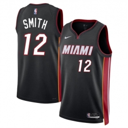 Men Miami Heat 12 Dru Smith Black 2024 Icon Edition Stitched Basketball Jersey