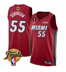 Men Miami Heat 55 Duncan Robinson Red 2023 Finals Statement Edition With NO 6 Patch Stitched Basketball Jersey