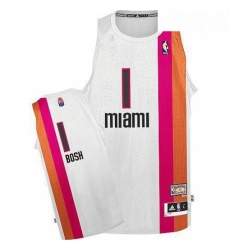 Mens Adidas Miami Heat 1 Chris Bosh Authentic White ABA Hardwood Classic NBA Jersey