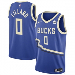 Men Milwaukee Bucks 0 Damian Lillard Royal 2024 25 City Edition Stitched Basketball Jersey