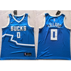 Men Milwaukee Bucks 0 Damian Lillard Royal 2024 City Edition Stitched Basketball Jersey