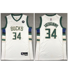 Men Milwaukee Bucks 34 Giannis Antetokounmpo White 75th Anniversary Stitched Basketball Jersey