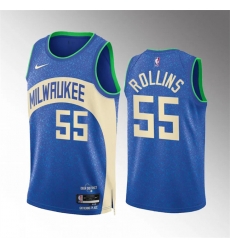 Men Milwaukee Bucks 55 Ryan Rollins 2023 24 Blue City Edition Stitched Basketball Jersey