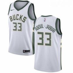 Mens Nike Milwaukee Bucks 33 Kareem Abdul Jabbar Authentic White Home NBA Jersey Association Edition 