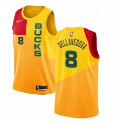 Mens Nike Milwaukee Bucks 8 Matthew Dellavedova Swingman Yellow NBA Jersey City Edition 