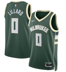 Milwaukee Bucks 0 Damian Lillard Green Jersey