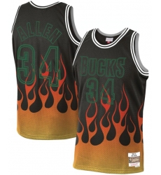 Milwaukee Bucks 34 Ray Allen Black 1996 97 Hardwood Classics Flames Swingman Jersey