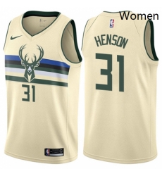 Womens Nike Milwaukee Bucks 31 John Henson Swingman Cream NBA Jersey City Edition 